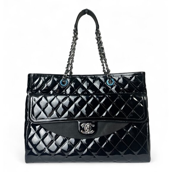 CHANEL Patent Quilted Leather Coco Shine Shopping Tote Large CC Chain Bag - Picture 1 of 16